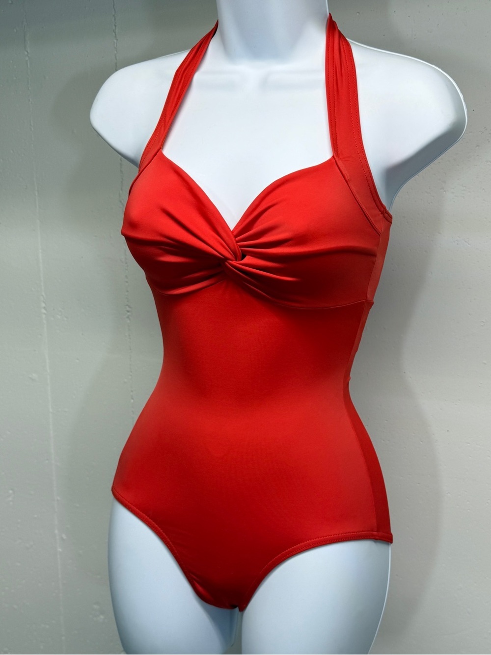 Red Twist-Front Halter One-Piece Swimsuit